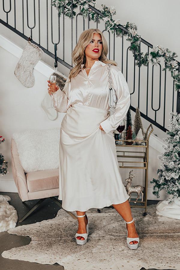 Impressions Milan Muse Rhinestone Satin Top In Champagne Curves