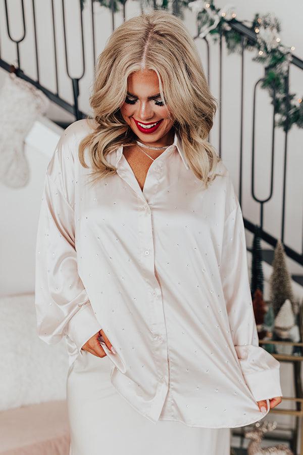 Impressions Milan Muse Rhinestone Satin Top In Champagne Curves