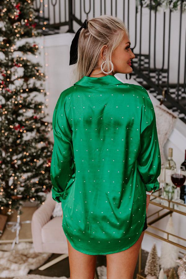 Impressions Milan Muse Rhinestone Satin Top In Kelly Green