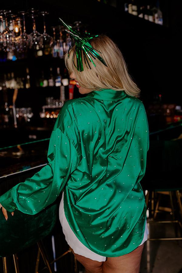 Impressions Milan Muse Rhinestone Satin Top In Kelly Green Curves