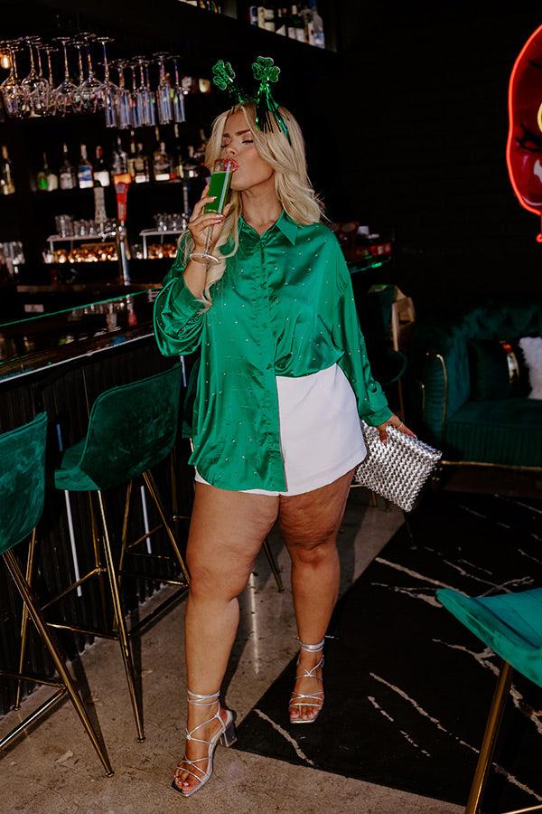 Impressions Milan Muse Rhinestone Satin Top In Kelly Green Curves