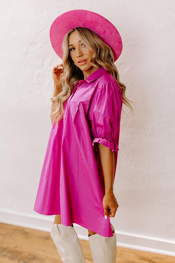 Impressions Mimosa Social Hour Button Down Mini Dress In Fuchsia
