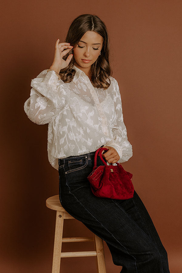 Impressions Modern Edge Floral Applique Button Up Top