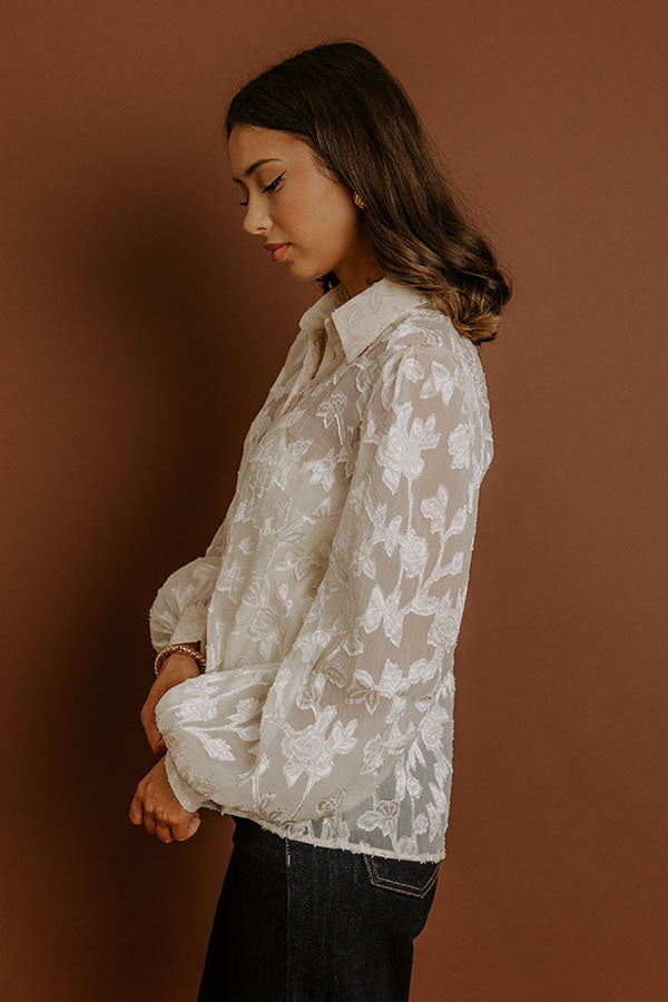 Impressions Modern Edge Floral Applique Button Up Top