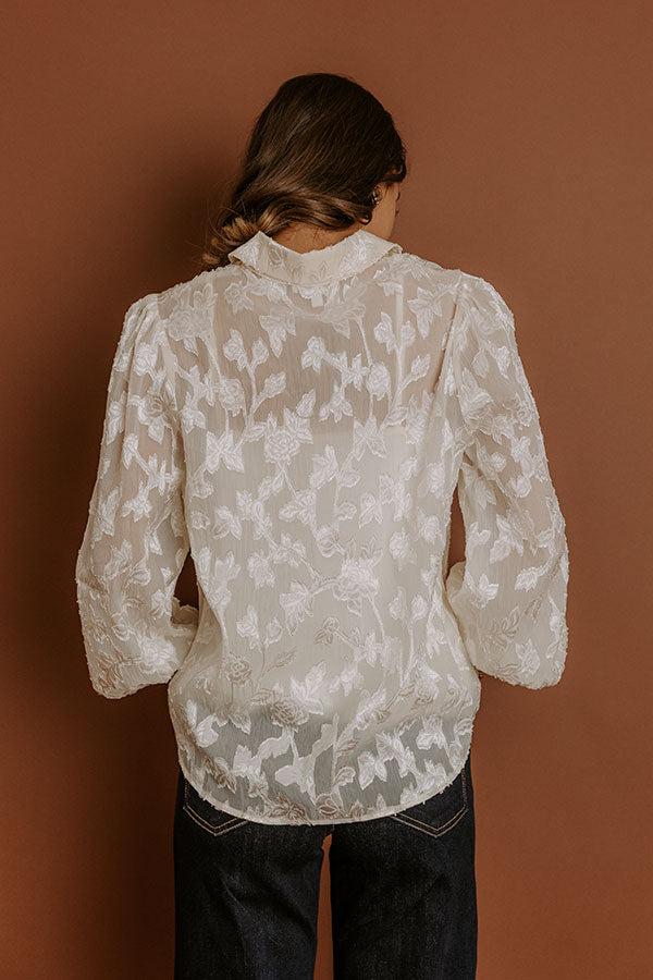 Impressions Modern Edge Floral Applique Button Up Top