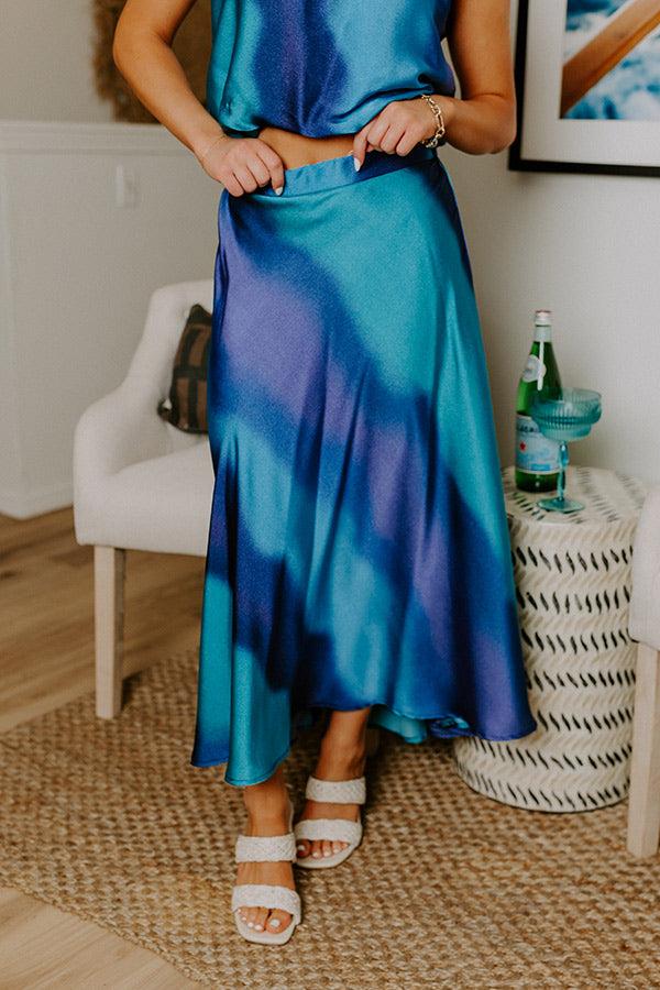 Impressions Moonlit Lagoon High Waist Satin Midi Skirt In Blue