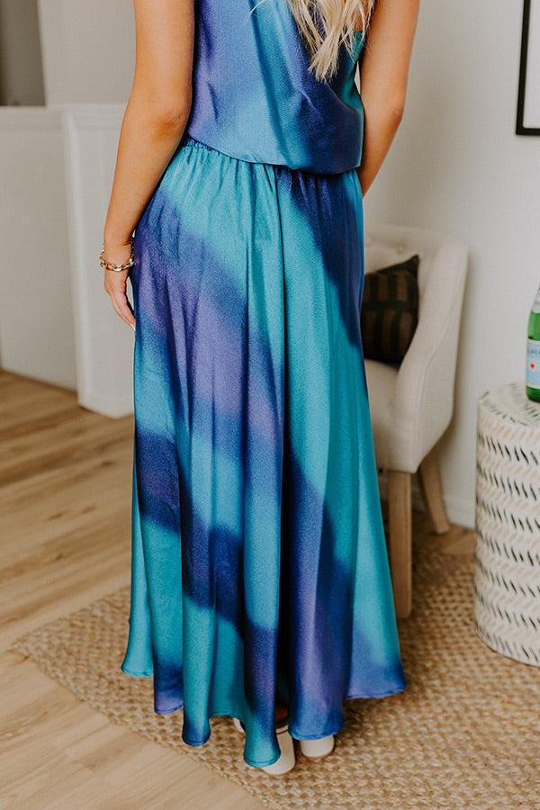 Impressions Moonlit Lagoon High Waist Satin Midi Skirt In Blue
