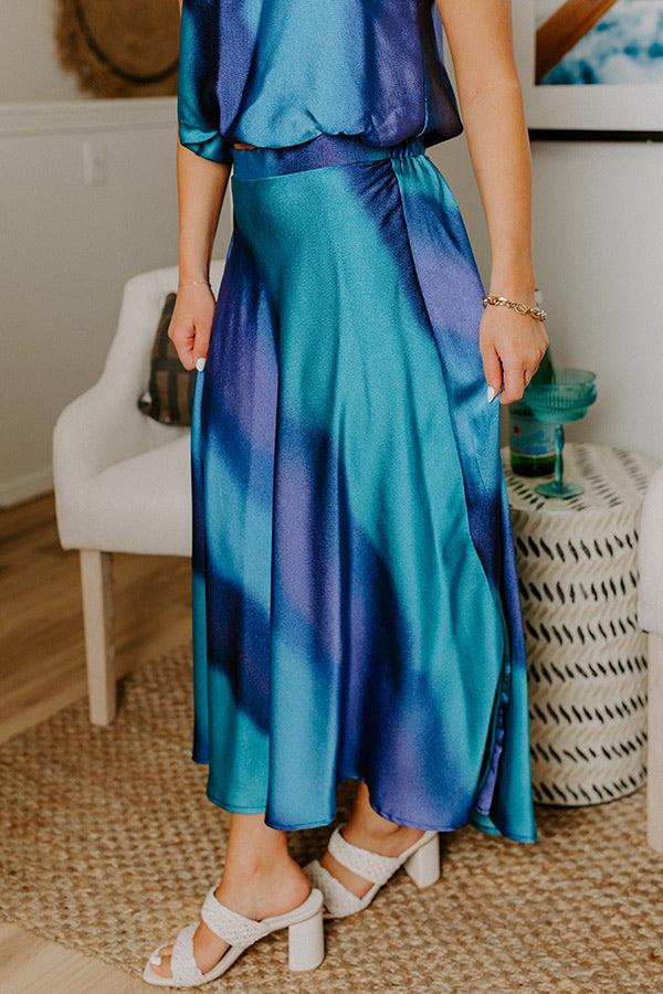 Impressions Moonlit Lagoon High Waist Satin Midi Skirt In Blue