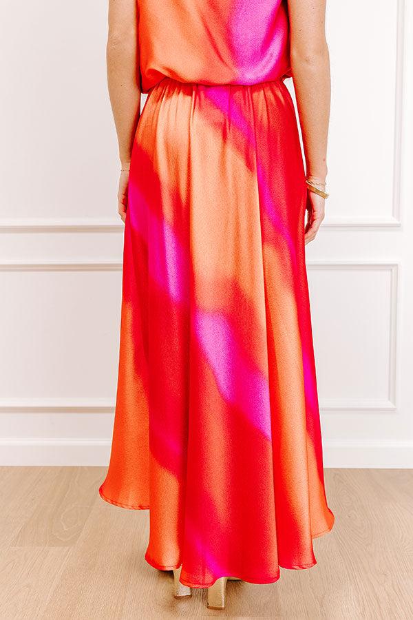 Impressions Moonlit Lagoon High Waist Satin Midi Skirt In Red