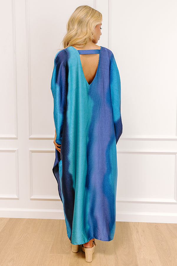 Impressions Moonlit Lagoon Satin Caftan Maxi Dress In Blue
