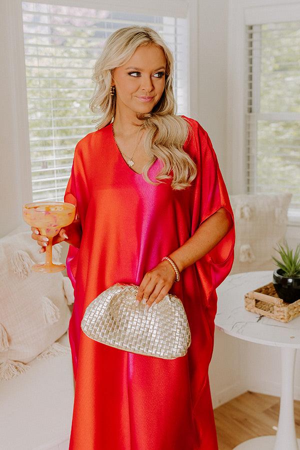 Impressions Moonlit Lagoon Satin Caftan Maxi Dress In Red