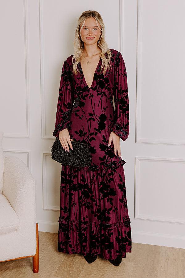 Impressions Moonlit Rendezvous Velvet Burnout Maxi Dress in Windsor Wine