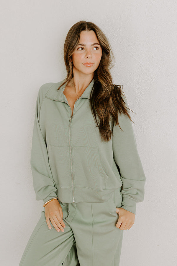 Impressions Morning Dew Scuba Zip-Up Sweater In Sage