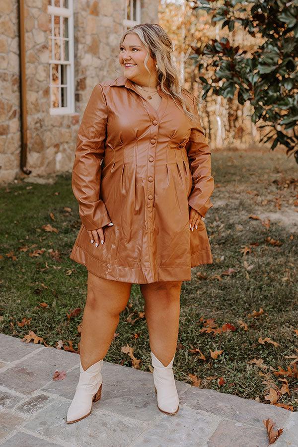 Impressions Mostly Amused Faux Leather Dress In Camel Curves