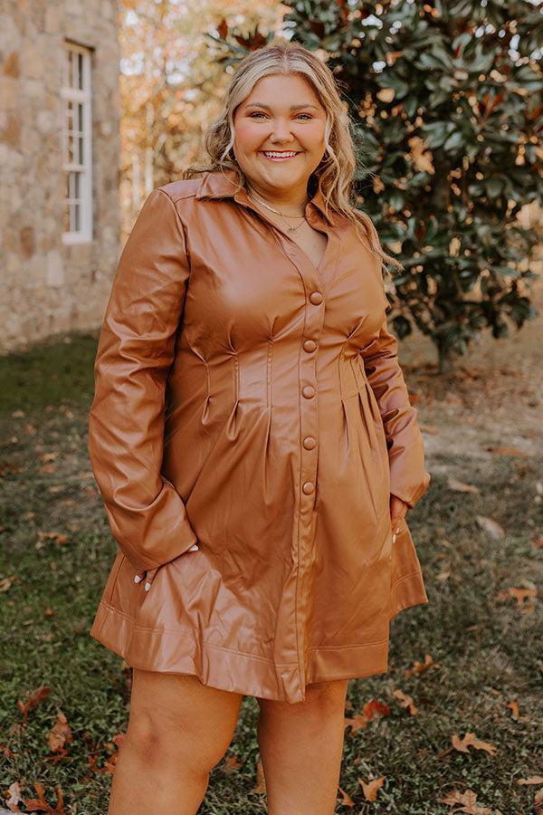Impressions Mostly Amused Faux Leather Dress in Camel Curves