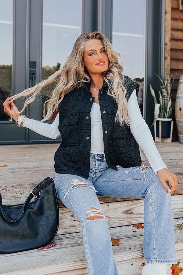 Impressions Mountain Lodge Cutie Quilted Vest In Black