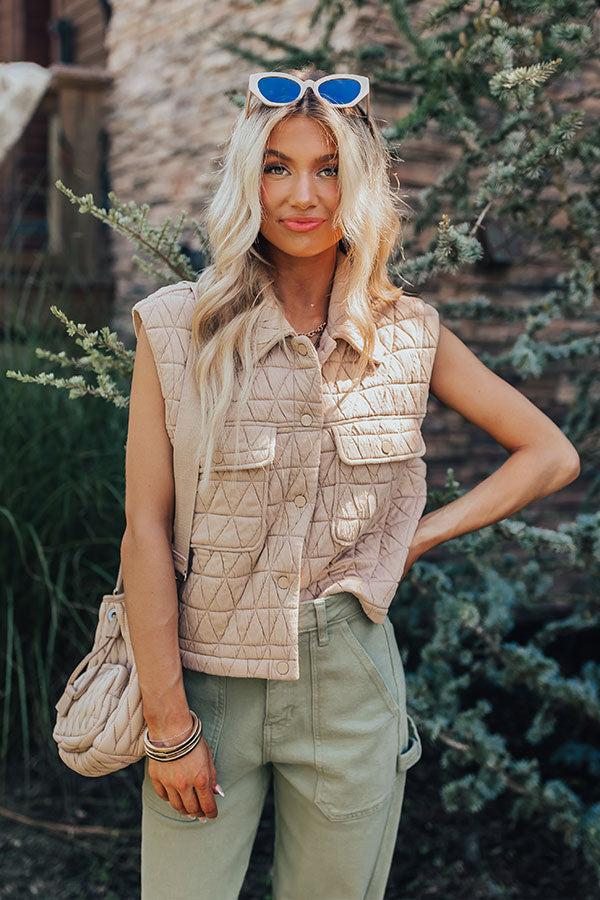 Impressions Mountain Lodge Cutie Quilted Vest In Iced Latte