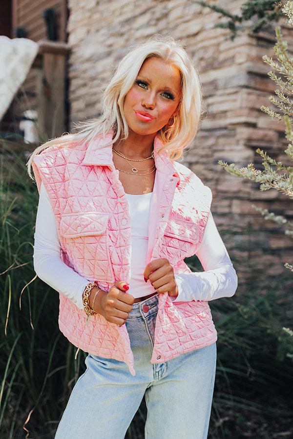Impressions Mountain Lodge Cutie Quilted Vest In Pink