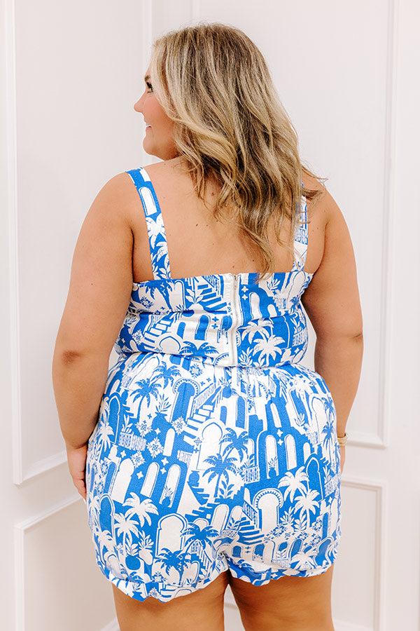 Impressions Mykonos Muse High Waist Linen-Blend Shorts In Blue Curves