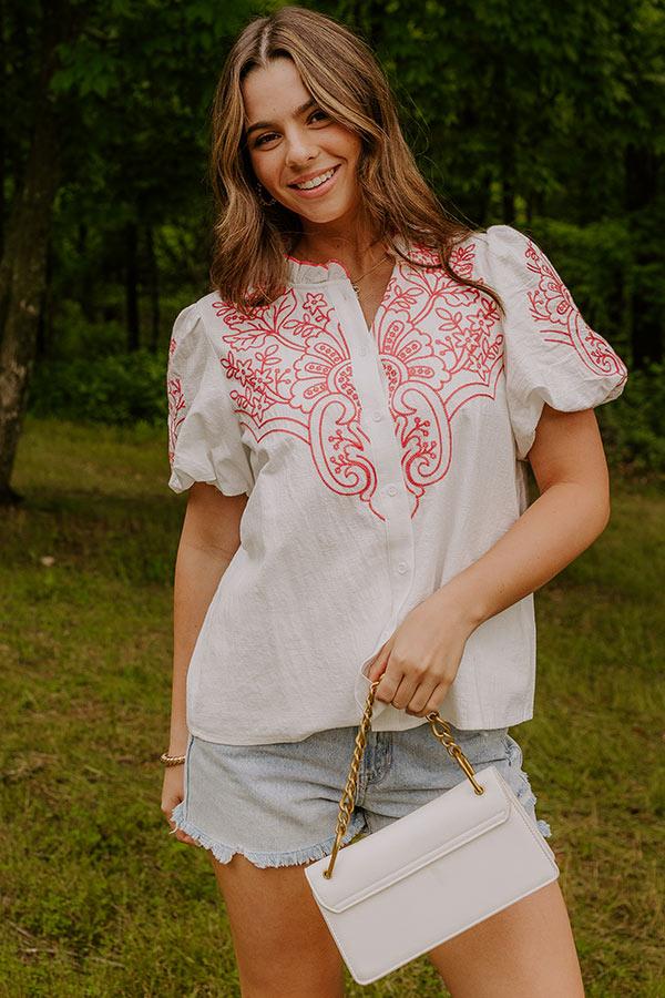 Impressions Myrtle Beach Brunch Embroidered Top In Pink