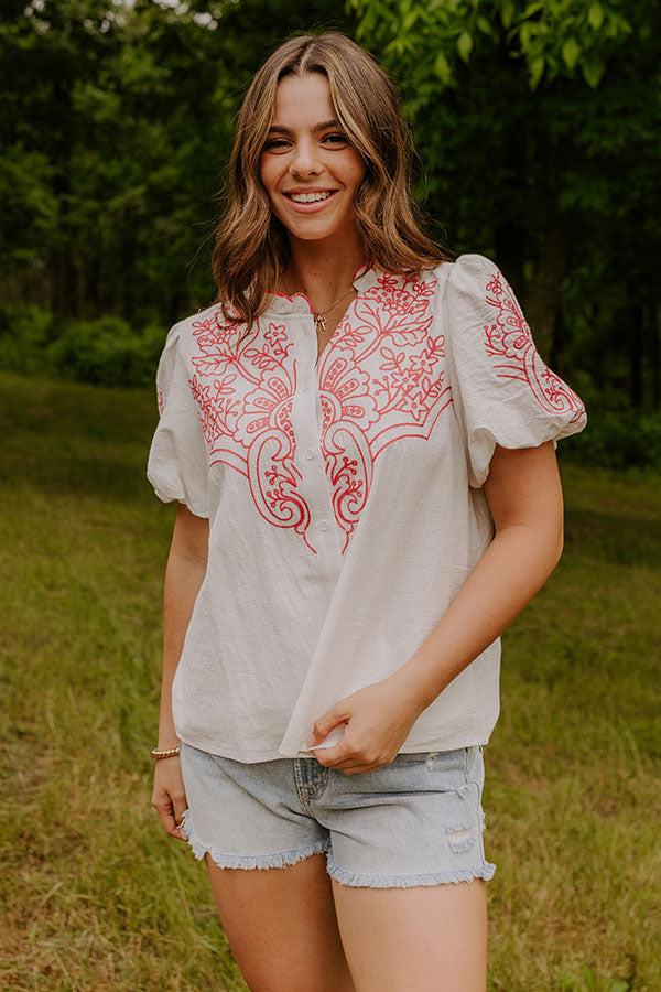 Impressions Myrtle Beach Brunch Embroidered Top In Pink