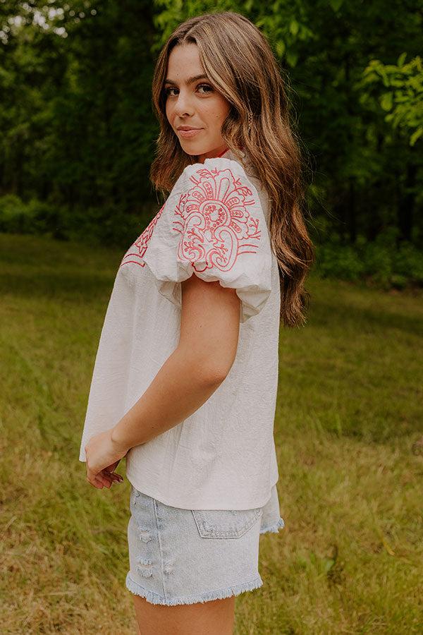 Impressions Myrtle Beach Brunch Embroidered Top In Pink