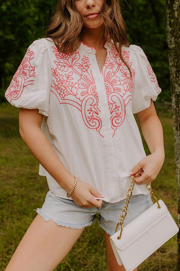 Impressions Myrtle Beach Brunch Embroidered Top in Pink