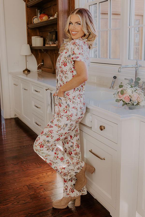 Impressions Napa Valley Ready Floral Denim Jumpsuit