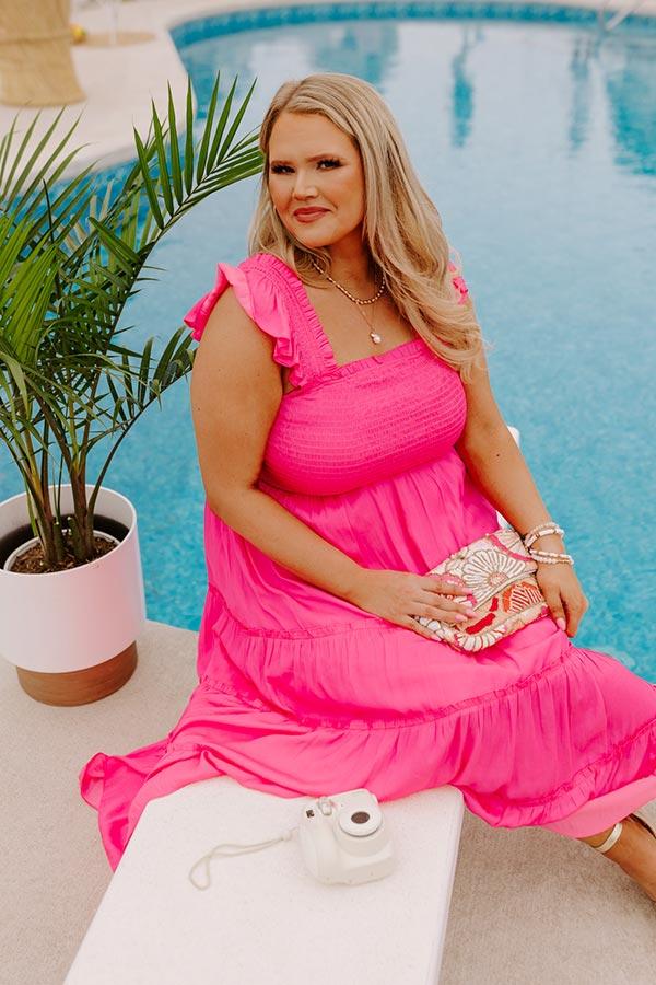 Impressions Napa Valley Retreat Smocked Midi In Hot Pink Curves