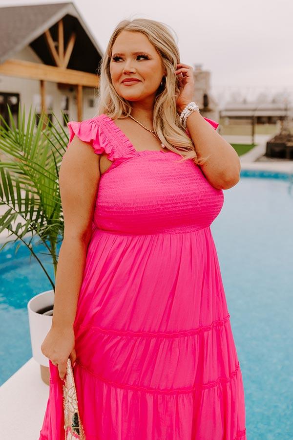 Impressions Napa Valley Retreat Smocked Midi In Hot Pink Curves