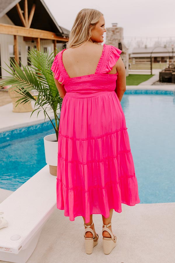 Impressions Napa Valley Retreat Smocked Midi In Hot Pink Curves