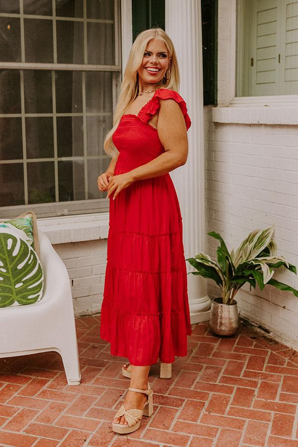 Impressions Napa Valley Retreat Smocked Midi In Red Curves