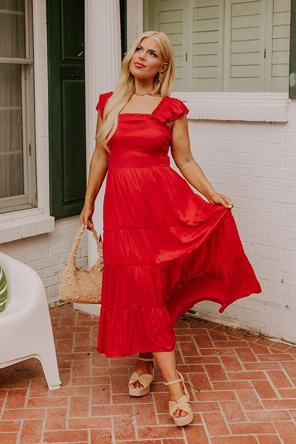 Impressions Napa Valley Retreat Smocked Midi In Red Curves