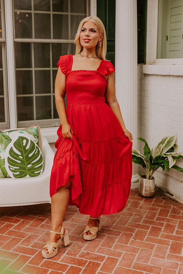 Impressions Napa Valley Retreat Smocked Midi In Red Curves