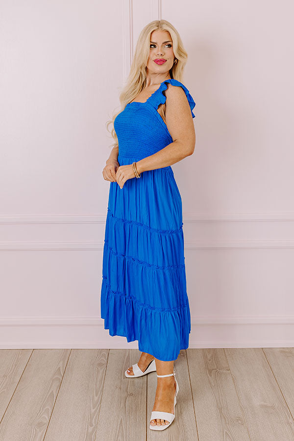 Impressions Napa Valley Retreat Smocked Midi In Royal Blue Curves