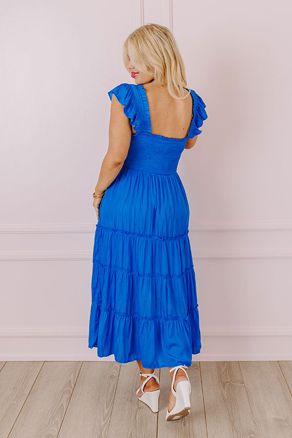Impressions Napa Valley Retreat Smocked Midi In Royal Blue Curves