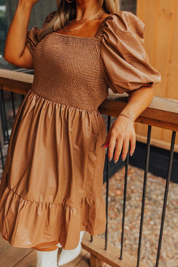 Impressions Naturally Radiant Faux Leather Smocked Dress Curves