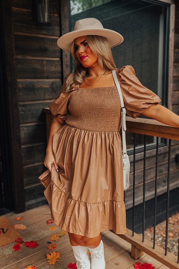 Impressions Naturally Radiant Faux Leather Smocked Dress Curves