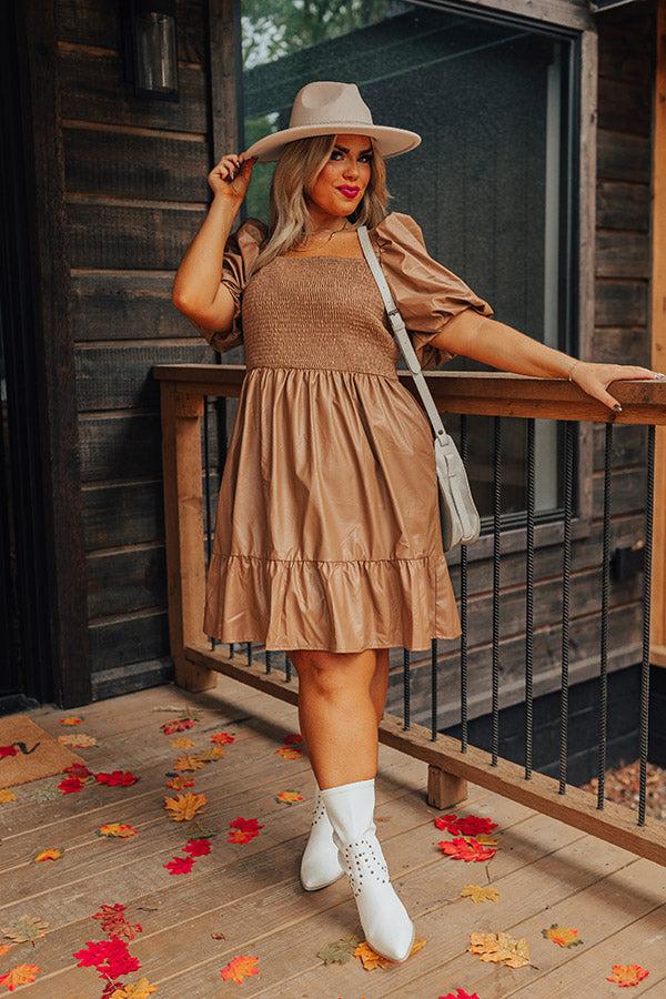 Impressions Naturally Radiant Faux Leather Smocked Dress Curves