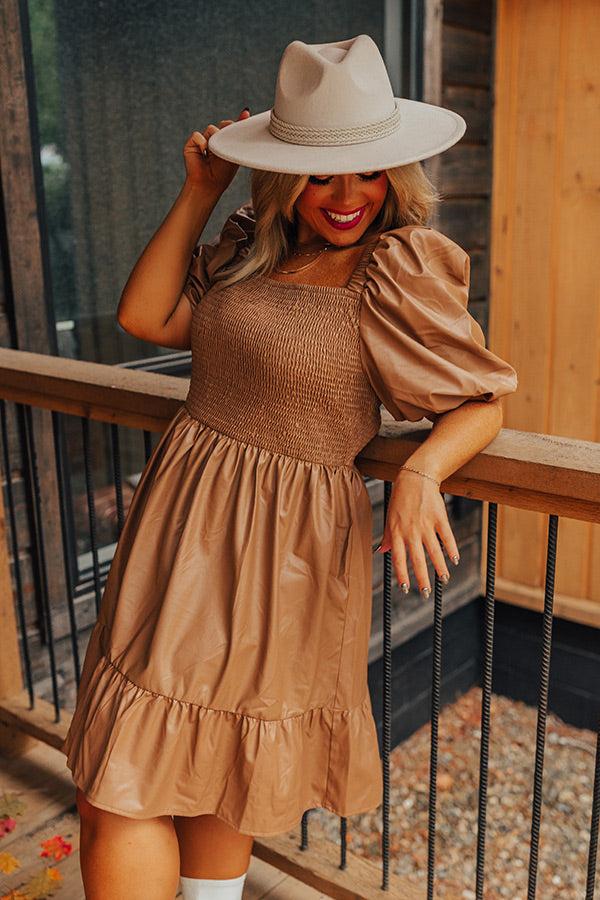 Impressions Naturally Radiant Faux Leather Smocked Dress Curves