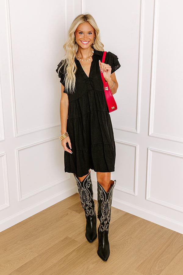 Impressions Newsworthy Style Linen-Blend Babydoll Dress In Black