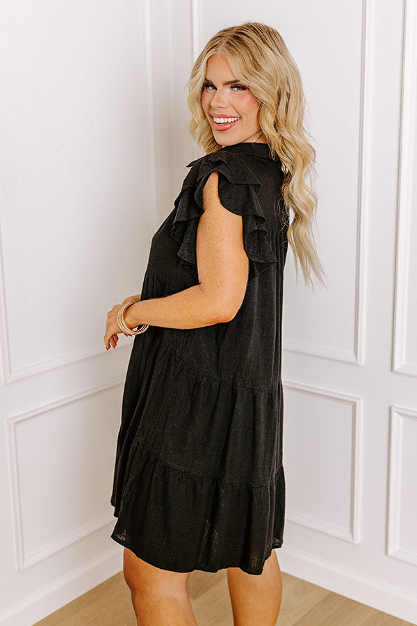 Impressions Newsworthy Style Linen-Blend Babydoll Dress In Black Curves