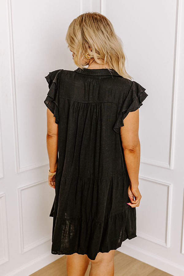 Impressions Newsworthy Style Linen-Blend Babydoll Dress In Black Curves