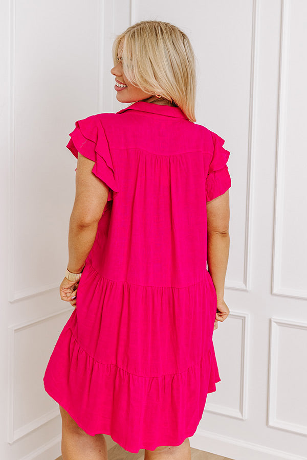 Impressions Newsworthy Style Linen-Blend Babydoll Dress In Hot Pink Curves