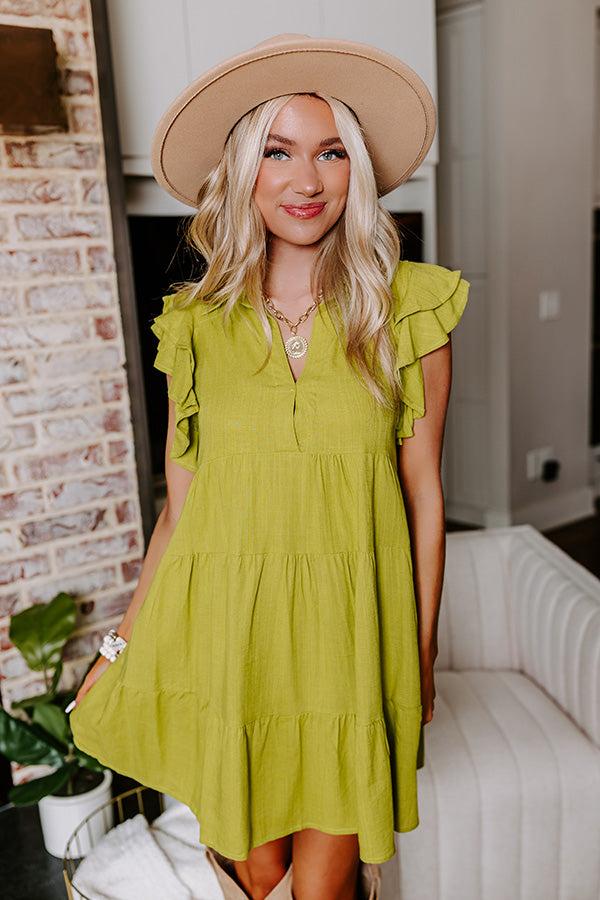 Impressions Newsworthy Style Linen-Blend Babydoll Dress In Lime