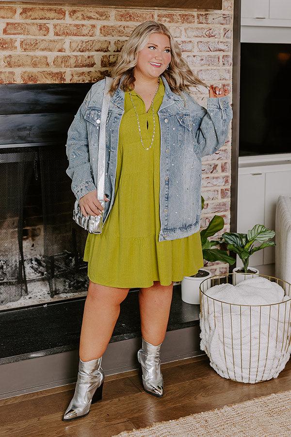 Impressions Newsworthy Style Linen-Blend Babydoll Dress In Lime Curves