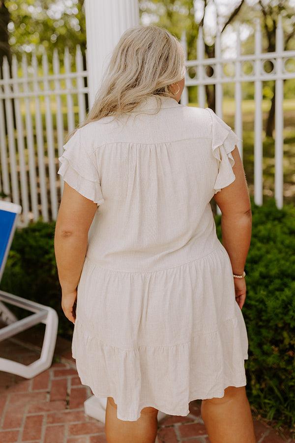 Impressions Newsworthy Style Linen-Blend Babydoll Dress In Stone Curves