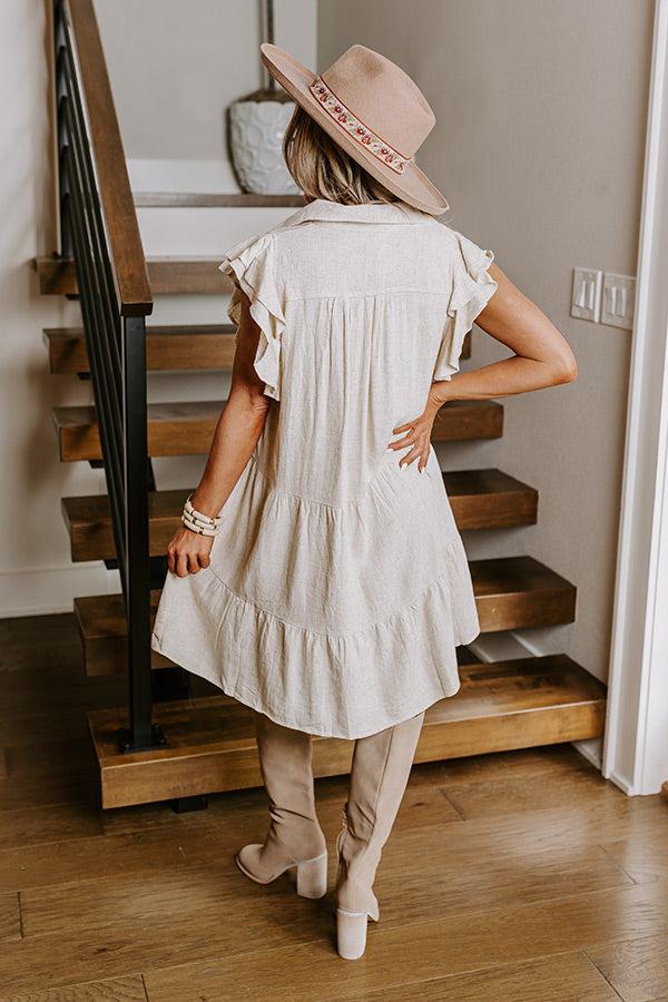 Impressions Newsworthy Style Linen-Blend Babydoll Dress In Stone