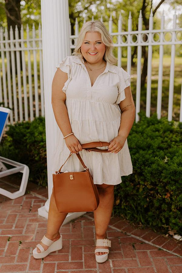 Impressions Newsworthy Style Linen-Blend Babydoll Dress In Stone Curves