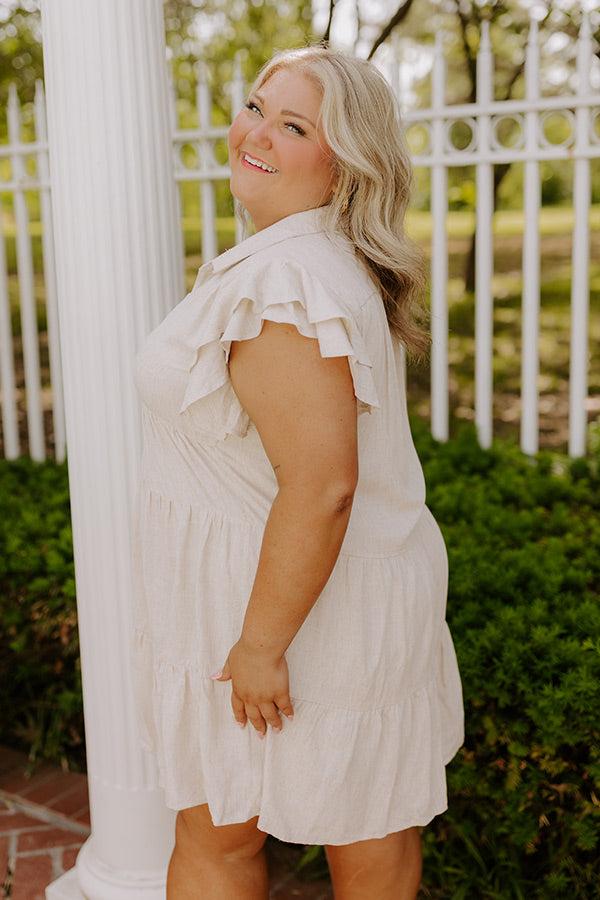 Impressions Newsworthy Style Linen-Blend Babydoll Dress In Stone Curves